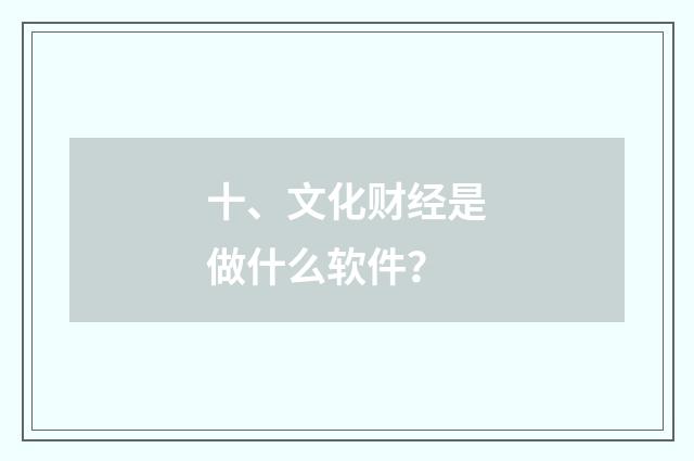 十、文化财经是做什么软件？