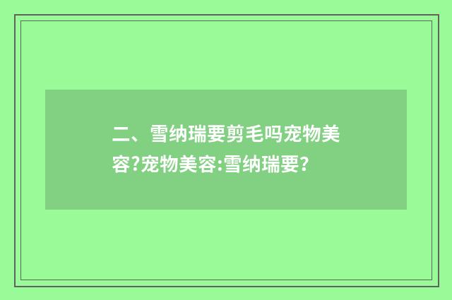 二、雪纳瑞要剪毛吗宠物美容?宠物美容:雪纳瑞要？