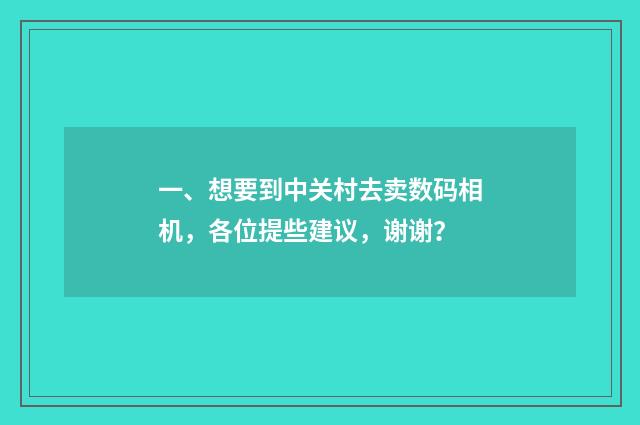 一、想要到中关村去卖数码相机，各位提些建议，谢谢？