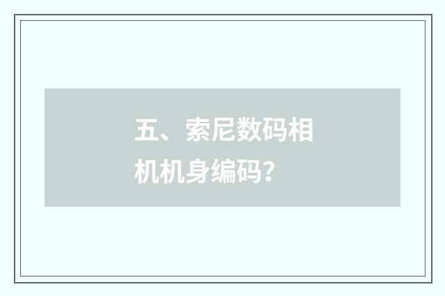 五、索尼数码相机机身编码？