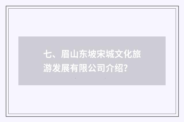 七、眉山东坡宋城文化旅游发展有限公司介绍？
