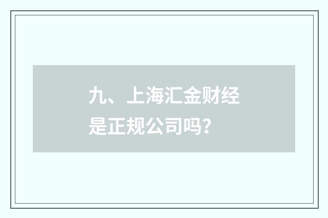 九、上海汇金财经是正规公司吗？