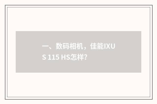 一、数码相机，佳能IXUS 115 HS怎样？