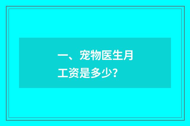 一、宠物医生月工资是多少？