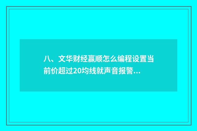 八、文华财经赢顺怎么编程设置当前价超过20均线就声音报警？