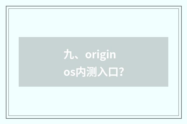 九、originos内测入口？