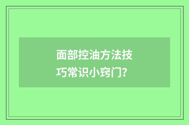 面部控油方法技巧常识小窍门？
