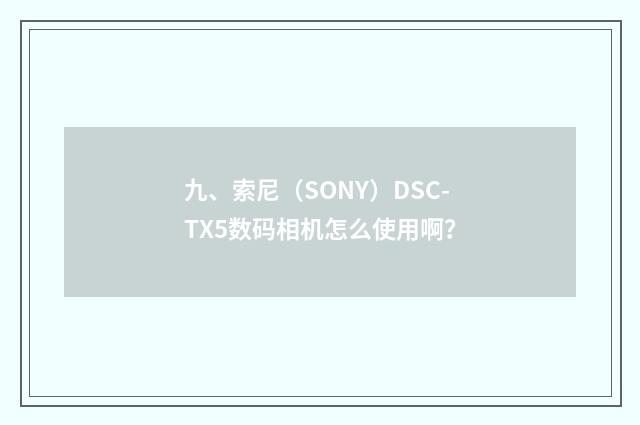 九、索尼（SONY）DSC-TX5数码相机怎么使用啊？