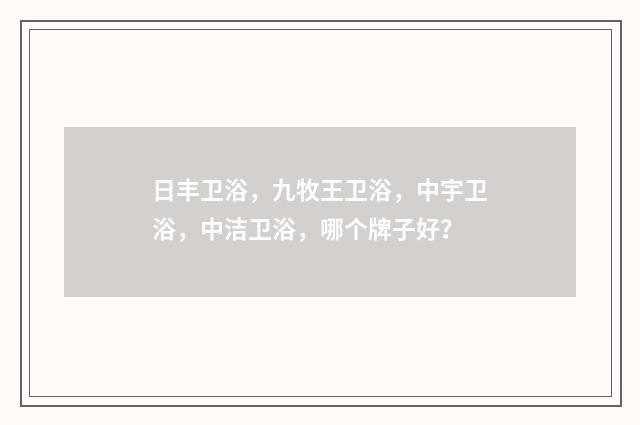 日丰卫浴，九牧王卫浴，中宇卫浴，中洁卫浴，哪个牌子好？