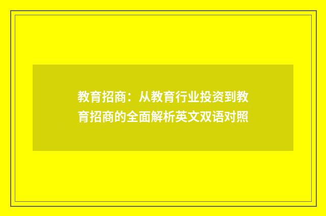 教育招商：从教育行业投资到教育招商的全面解析英文双语对照