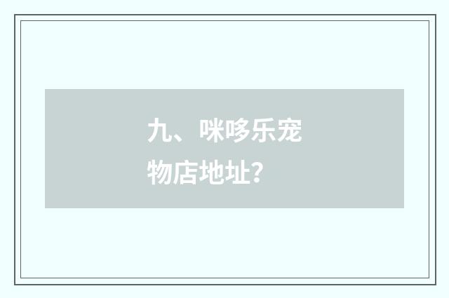 九、咪哆乐宠物店地址？