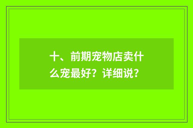 十、前期宠物店卖什么宠最好？详细说？