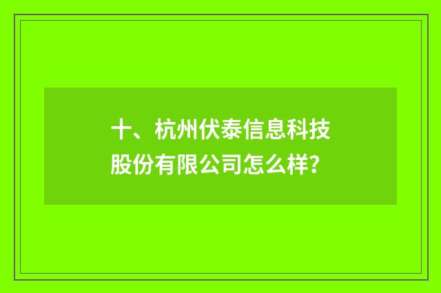 十、杭州伏泰信息科技股份有限公司怎么样？