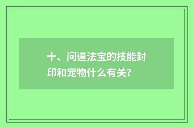 十、问道法宝的技能封印和宠物什么有关？