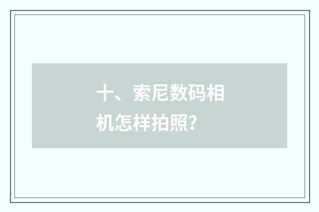 十、索尼数码相机怎样拍照？