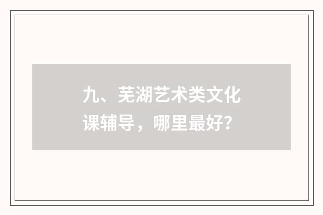 九、芜湖艺术类文化课辅导，哪里最好？