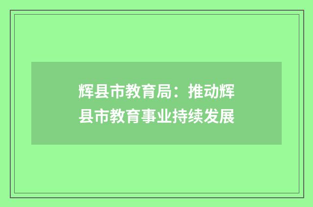 辉县市教育局:推动辉县市教育事业持续发展