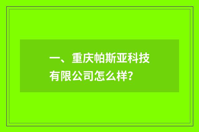 一、重庆帕斯亚科技有限公司怎么样?