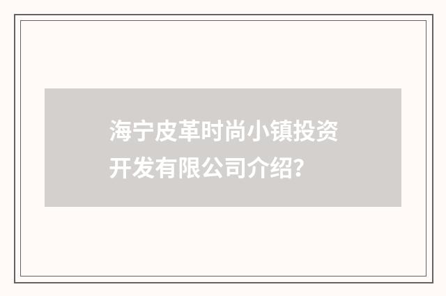 海宁皮革时尚小镇投资开发有限公司介绍？
