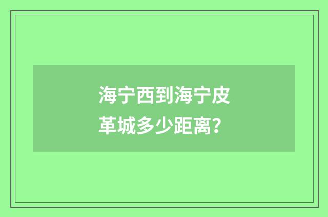 海宁西到海宁皮革城多少距离？