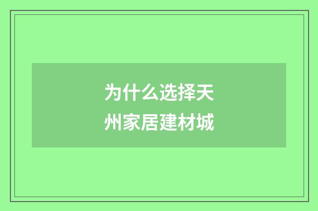 为什么选择天州家居建材城