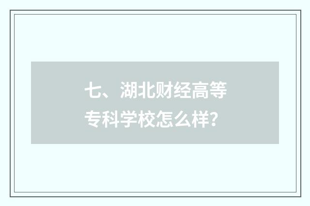 七、湖北财经高等专科学校怎么样？