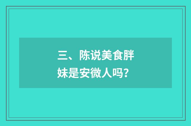 三、陈说美食胖妹是安微人吗？