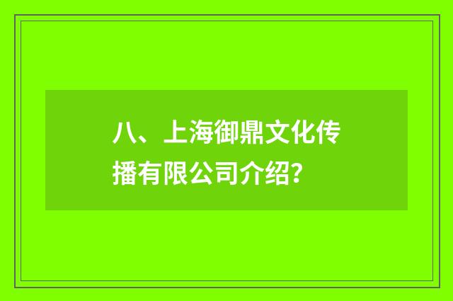八、上海御鼎文化传播有限公司介绍？