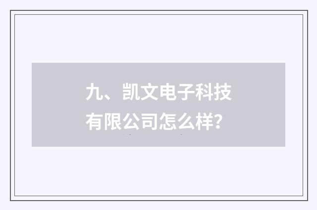 九、凯文电子科技有限公司怎么样？