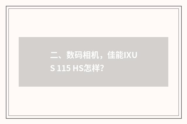 二、数码相机，佳能IXUS 115 HS怎样？