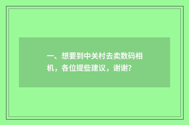 一、想要到中关村去卖数码相机，各位提些建议，谢谢？