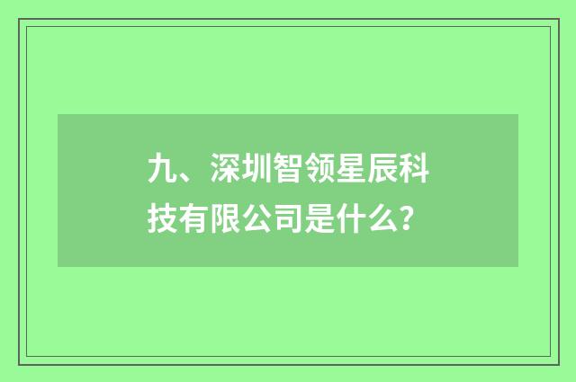九、深圳智领星辰科技有限公司是什么？