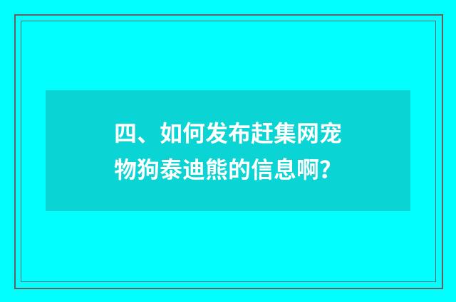 四、如何发布赶集网宠物狗泰迪熊的信息啊？