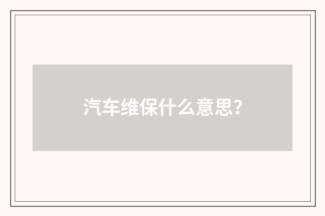 汽车维保什么意思？