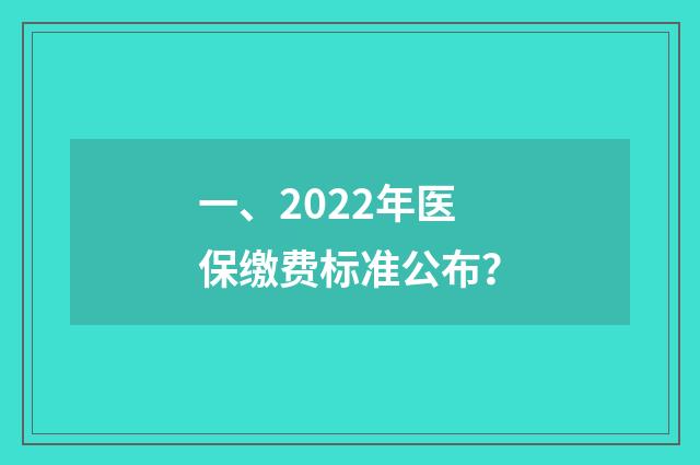 一、2022年医保缴费标准公布？