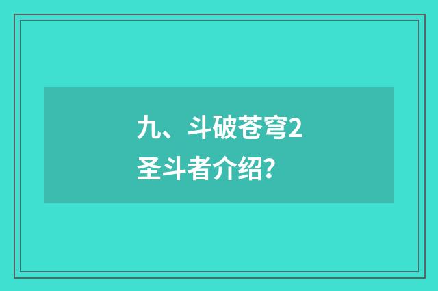 九、斗破苍穹2圣斗者介绍？