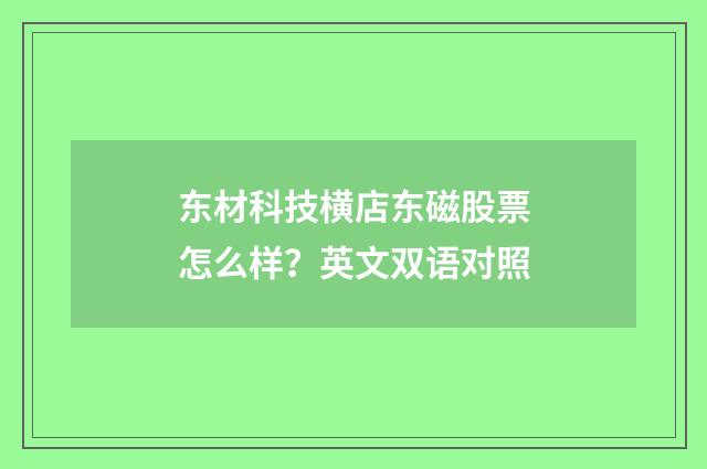 东材科技横店东磁股票怎么样？英文双语对照