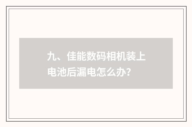 九、佳能数码相机装上电池后漏电怎么办？