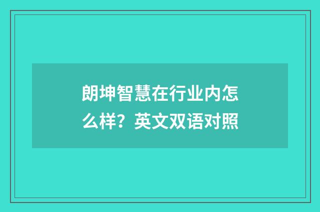 朗坤智慧在行业内怎么样？英文双语对照