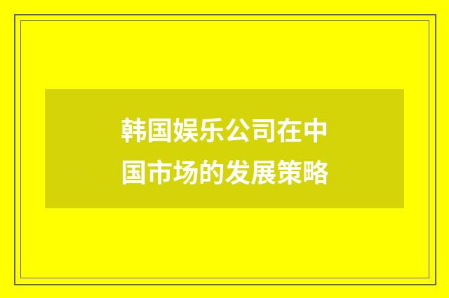 韩国娱乐公司在中国市场的发展策略