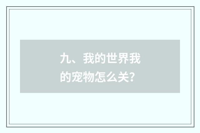 九、我的世界我的宠物怎么关？
