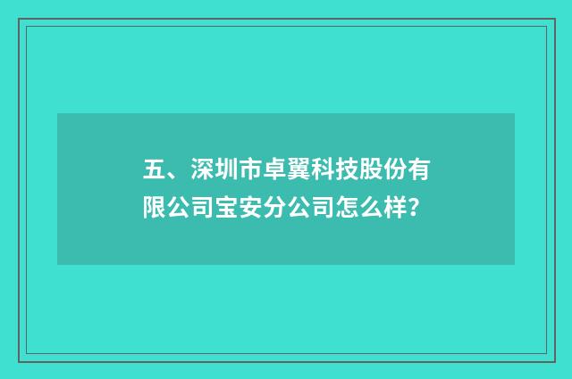 五、深圳市卓翼科技股份有限公司宝安分公司怎么样？