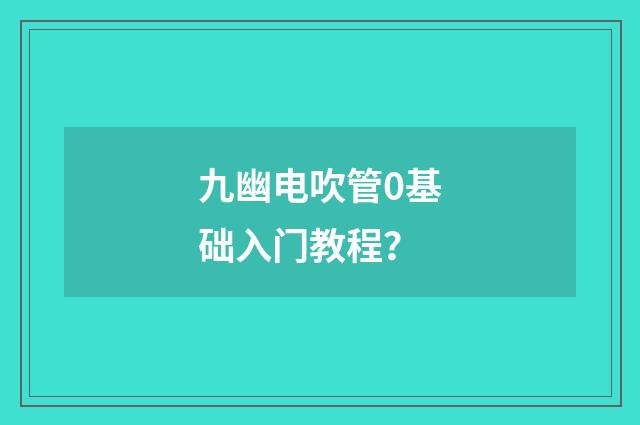 九幽电吹管0基础入门教程？