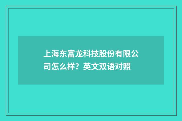 上海东富龙科技股份有限公司怎么样？英文双语对照