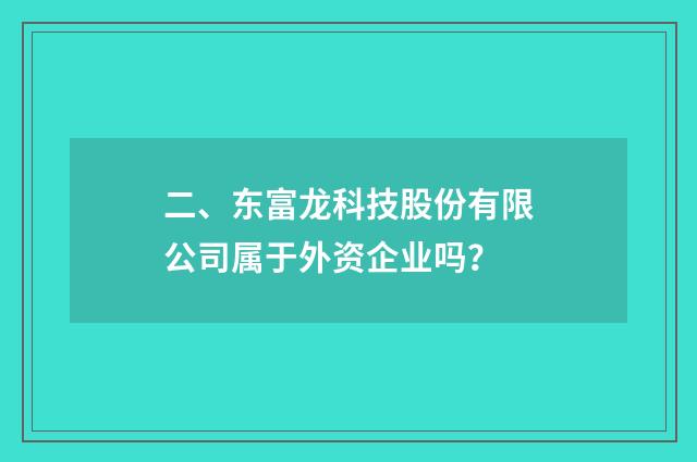 二、东富龙科技股份有限公司属于外资企业吗？