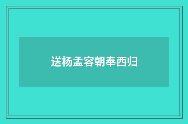 送杨孟容朝奉西归