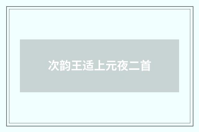 次韵王适上元夜二首