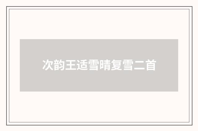 次韵王适雪晴复雪二首