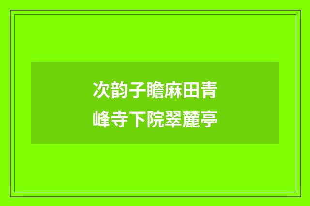 次韵子瞻麻田青峰寺下院翠麓亭