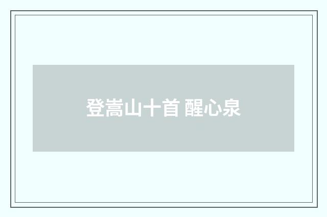 登嵩山十首 醒心泉